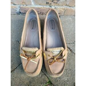Sperry Top-Sider Angelfish Linen Eyelet Gold/Tan Boat Shoe, Women’s Size 7.5
